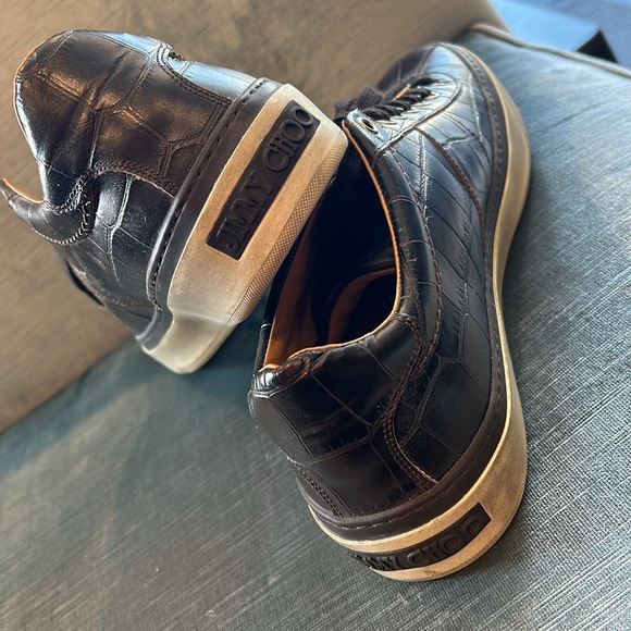 Men’s Jimmy Choo Brown Embossed Leather Croc Sneakers-sz 11 - Picture 7 of 9